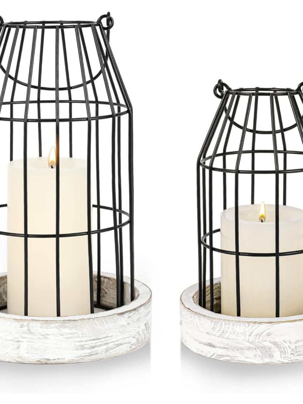 Rustic Wire Metal Cloche Set of 2 Candle Lantern Decorative Indoor Outdoor Vinta